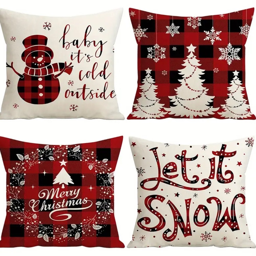 Holiday Decorative Pillow Covers - Red and White
